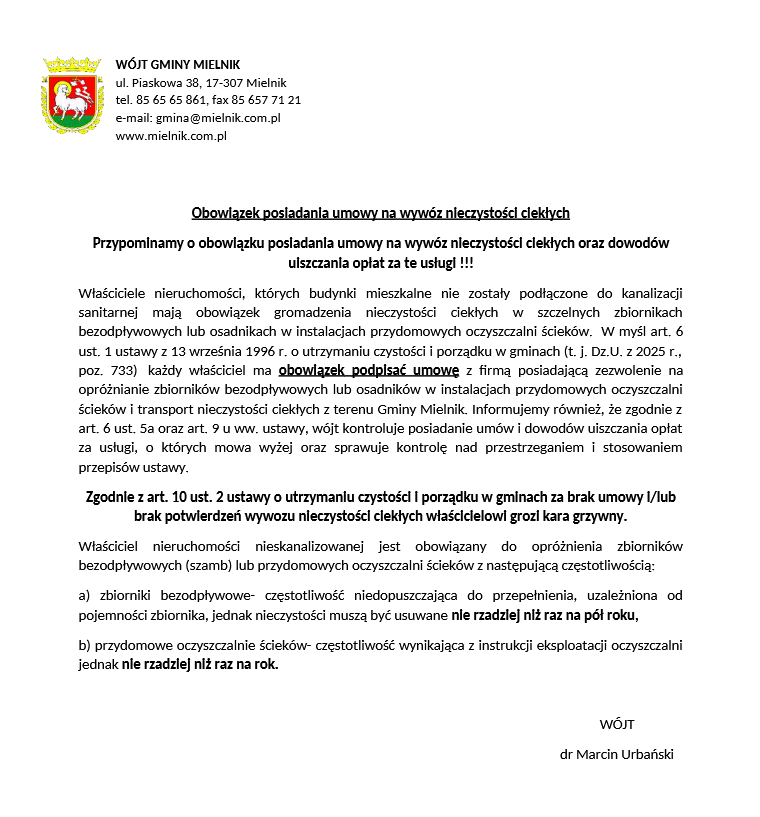 obowiązek posiadania umowy na&nbsp;wyw&oacute;z nieczystości 