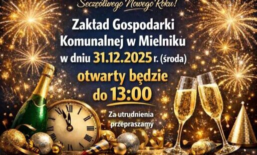 W DNIU 31 GRUDNIA 2025 R. SKRÓCONE GODZINY PRACY - DO GODZINY 13:00