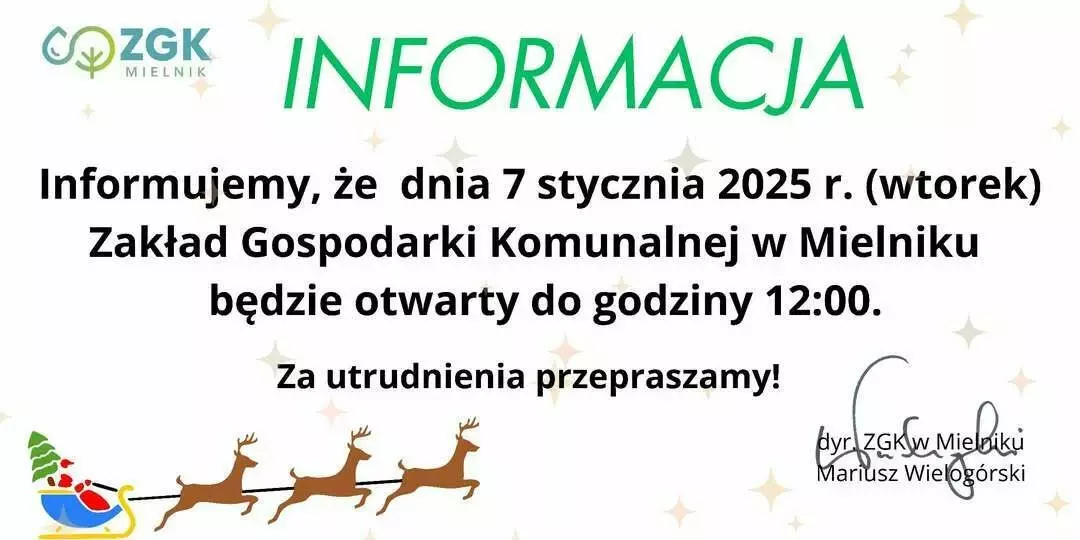 Zdjęcie do Skr&oacute;cone godziny pracy w dniu 7 stycznia 2025 r. 