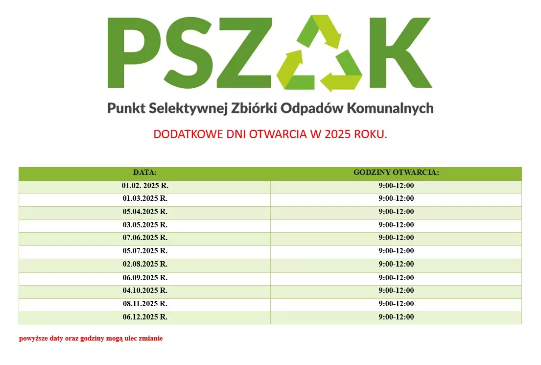 Zdjęcie do Dodatkowe dni otwarcia Punktu Selektywnej Zbi&oacute;rki Odpad&oacute;w Komunalnych w Mielniku 